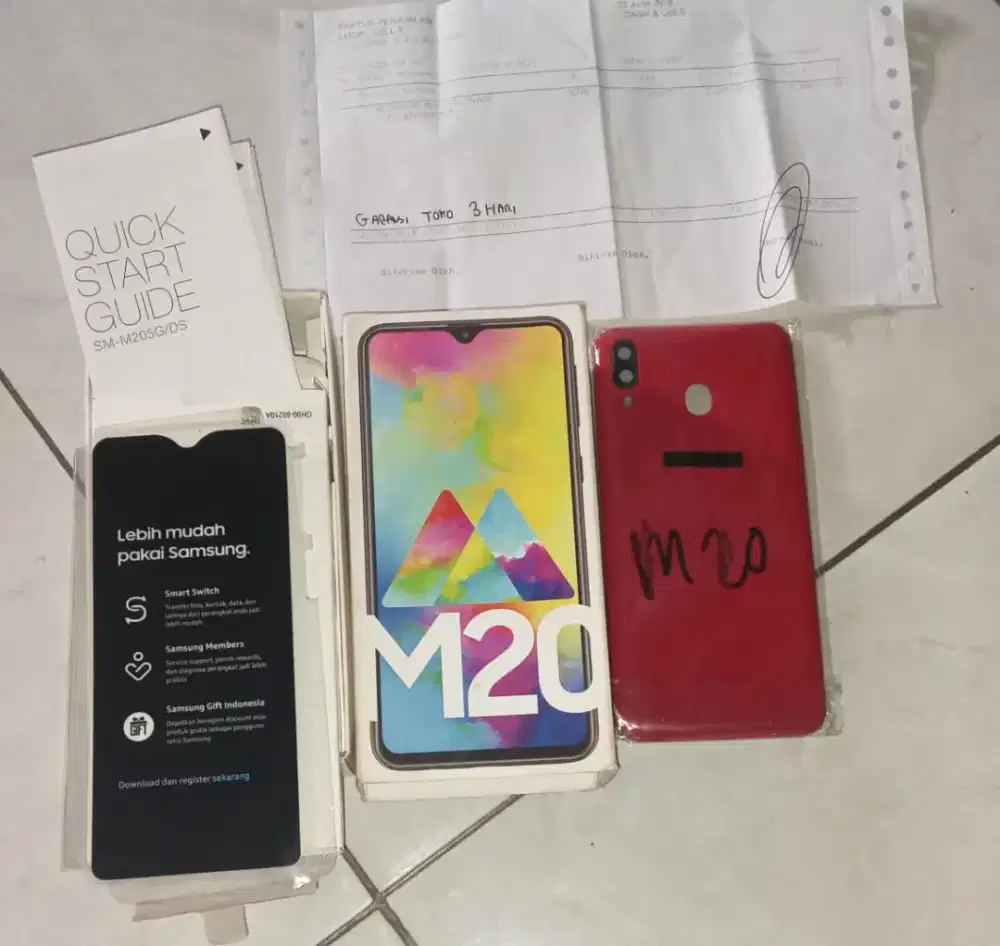 Box kardus case anti gores Samsung M20 lengkap invoice nota Android