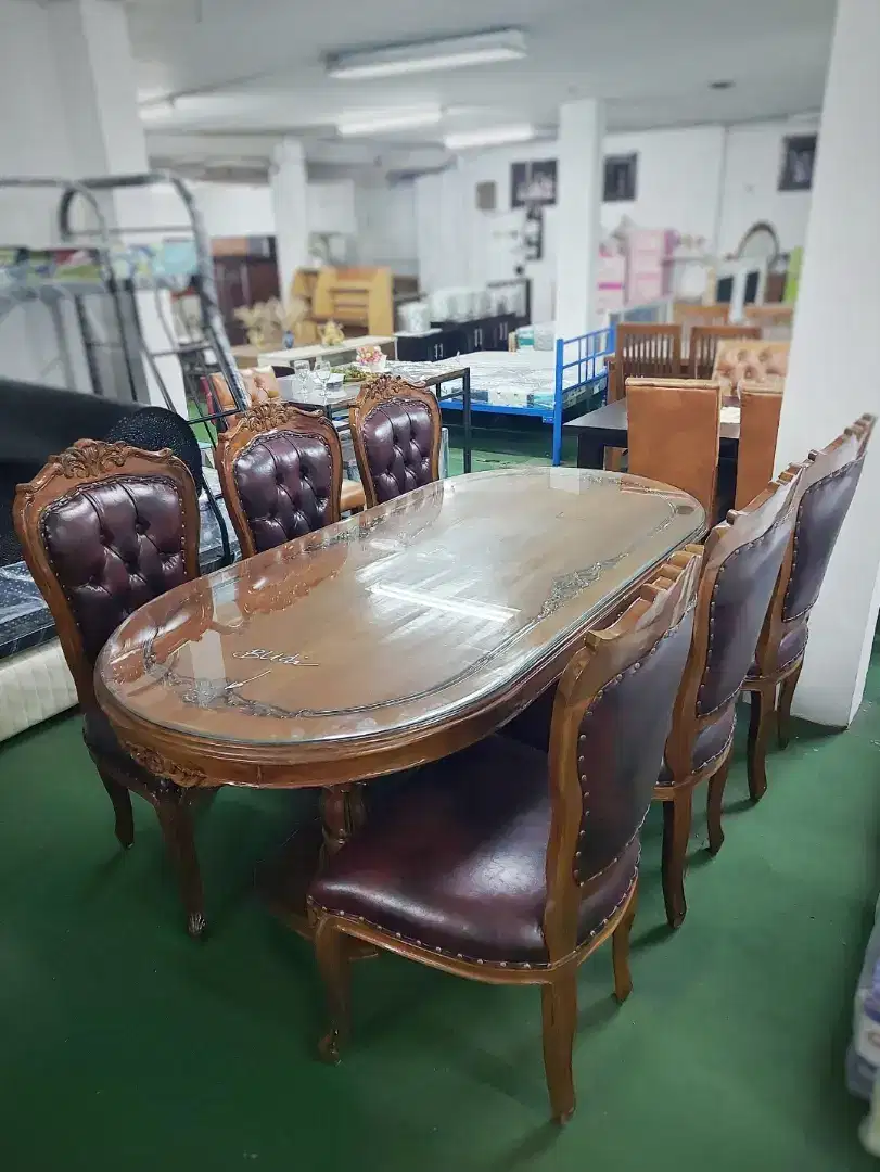 SET Meja Makan Kayu Jati Oval + 6 Kursi Makan Kayu Jati MOLINA