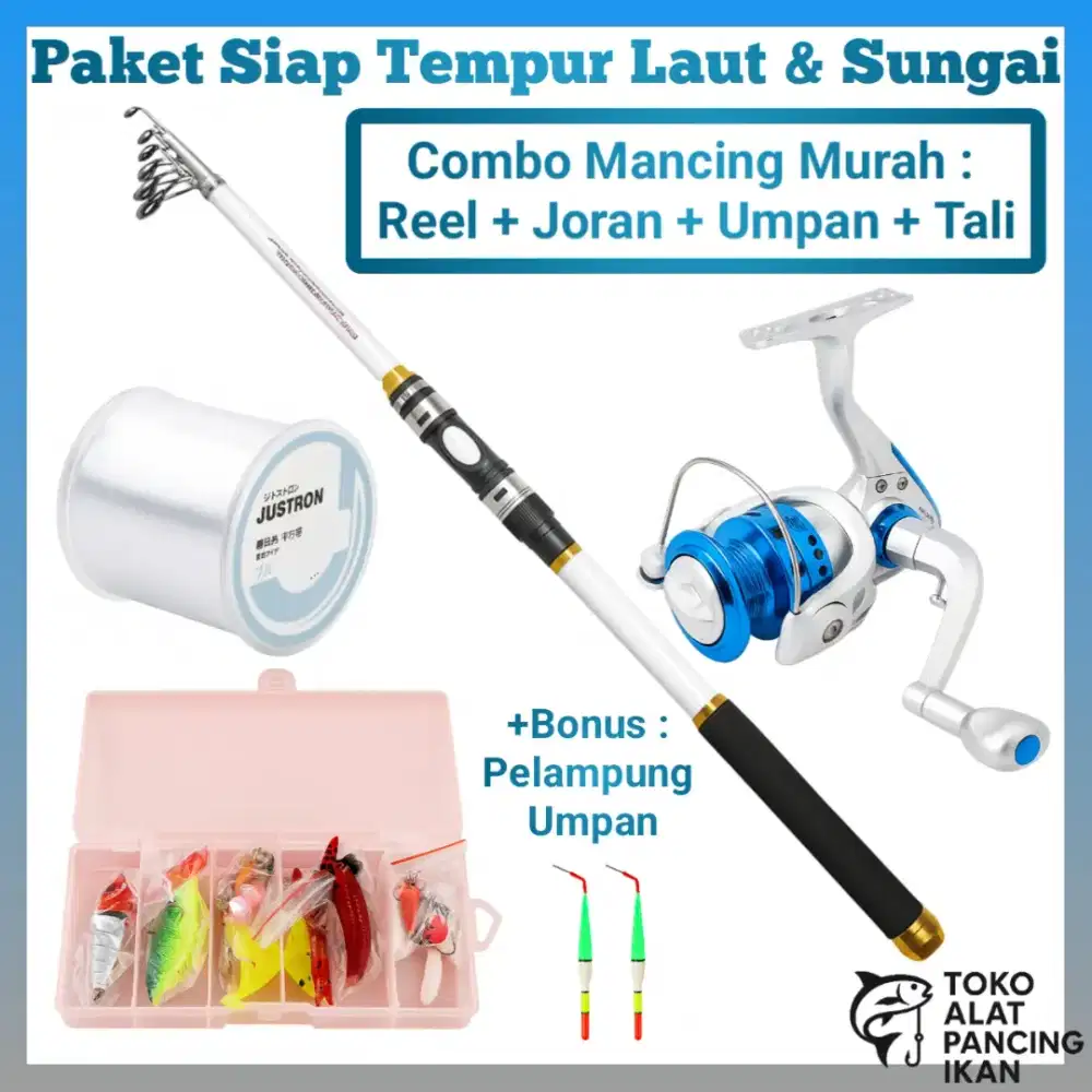Set Alat Pancing Komplit Hemat – Reel + Joran + Umpan + Tali/Senar