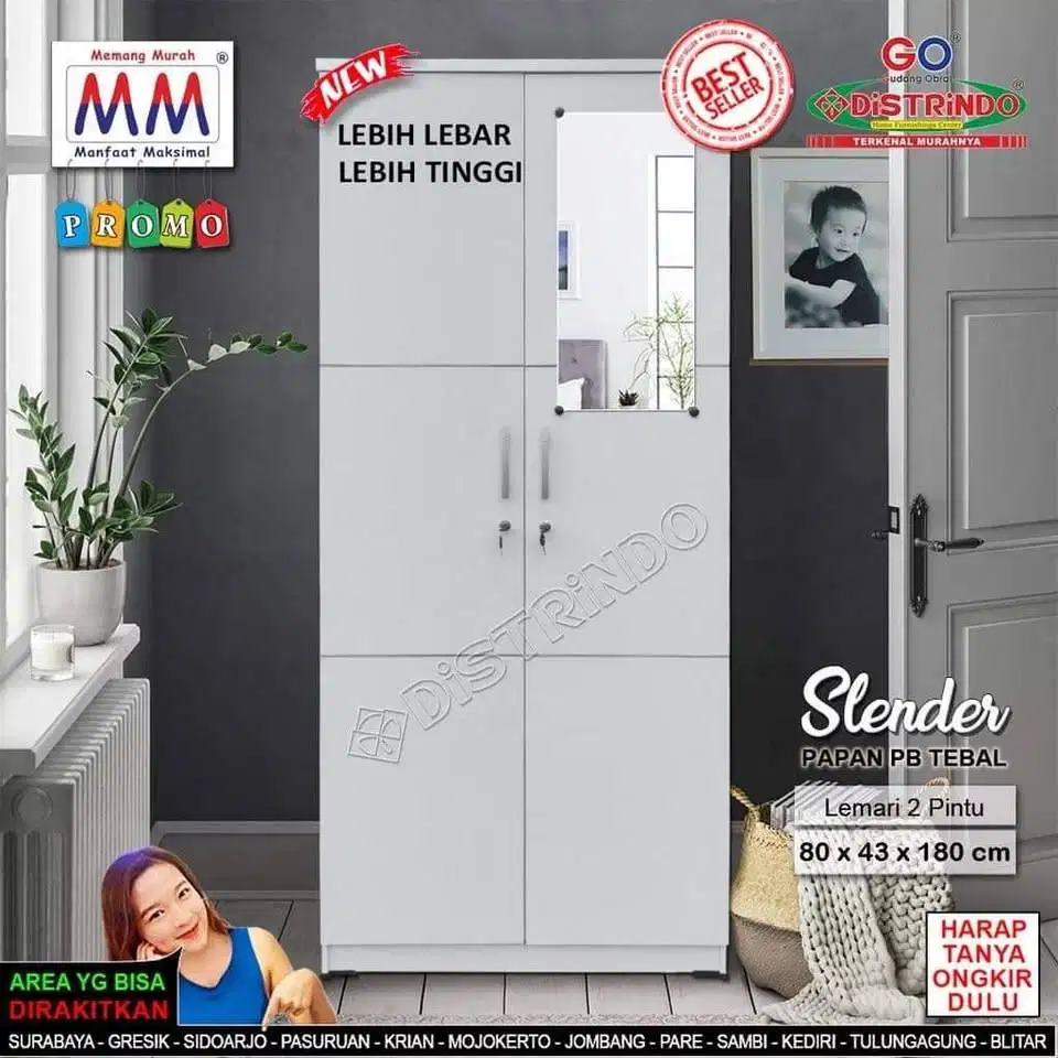 LEMARI PAKAIAN 2PINTU/LEMARI PAKAIAN CERMIN PANJANG
