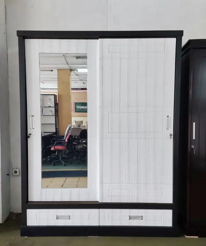 Lemari Pakaian 2 Pintu Jumbo + Cermin + Laci Minimalis Pintu Geser
