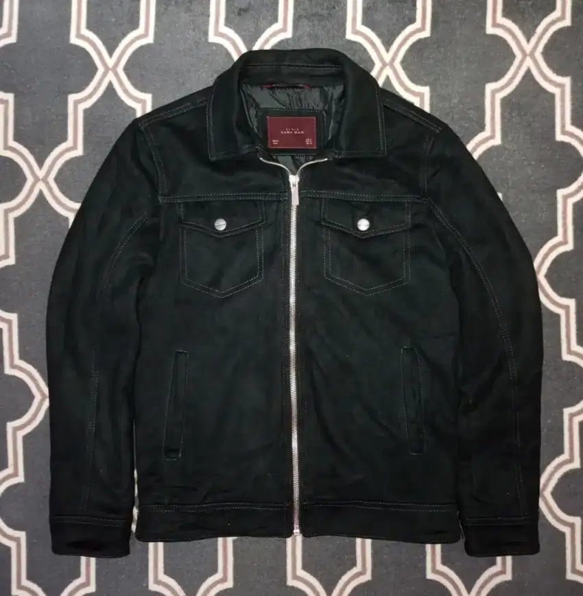 Jaket Zara man Bikers Riding Trucker leather suede
