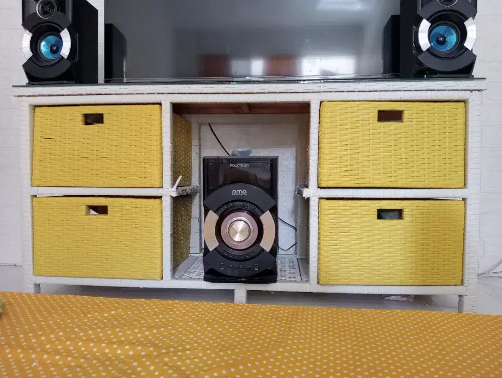 Meja tv Laci Rotan Sintetis, Kayu & anyaman