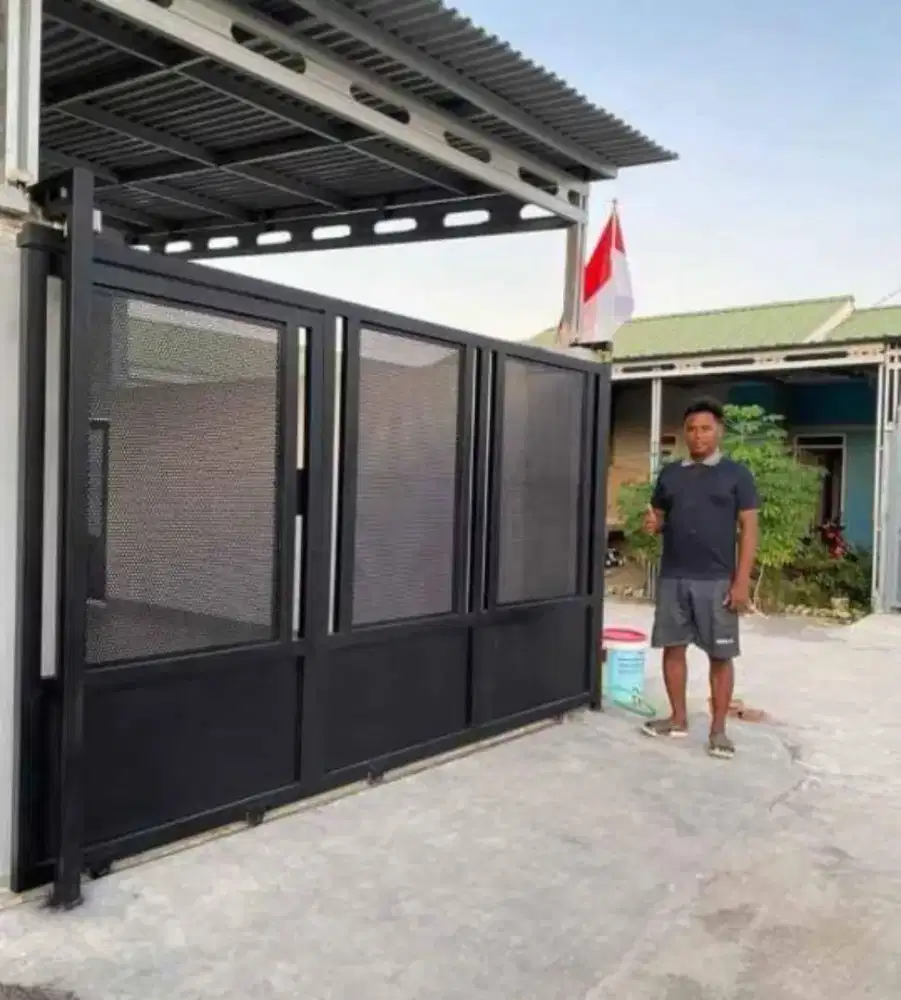 Pagar gerbang minimalis motip fervorated rangka hollow galvanis