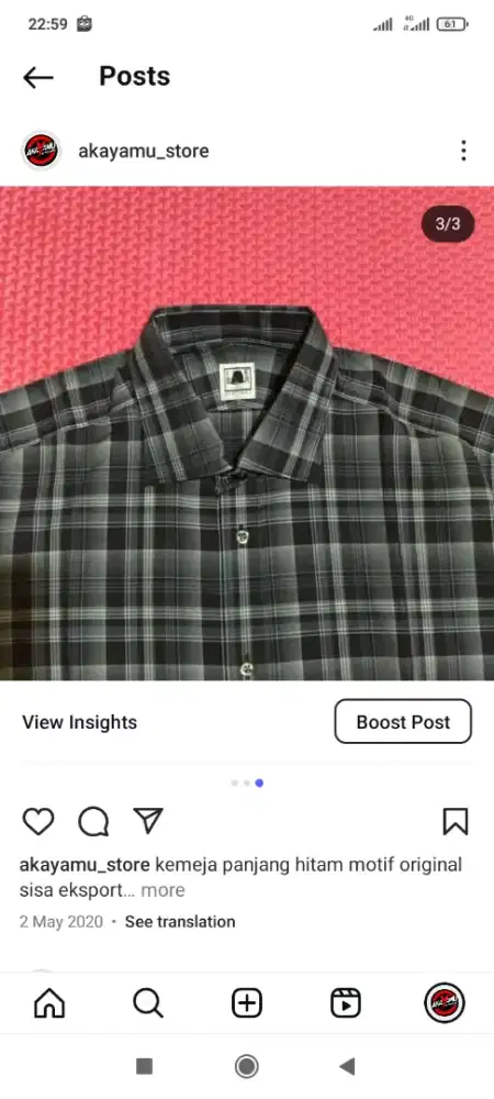 Kemeja panjang hitam motif size m eropa