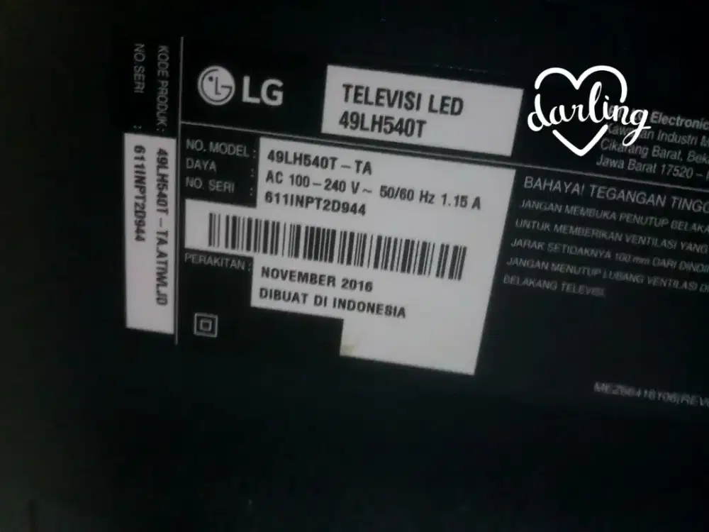 TV LG 49LH540T bekas, kondisi masi bening, belum pernah servis