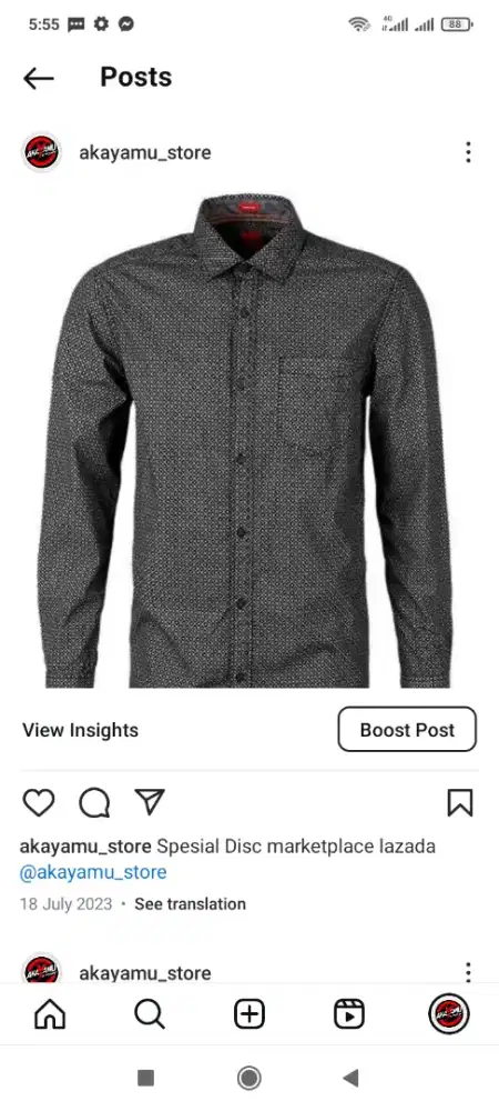 Kemeja s oliver full print hitam motif size S eropa