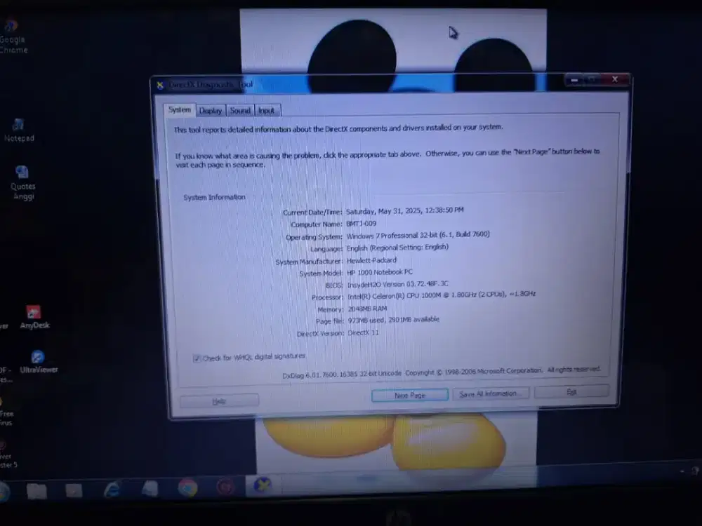 Laptop HP 1000 Series Bekas