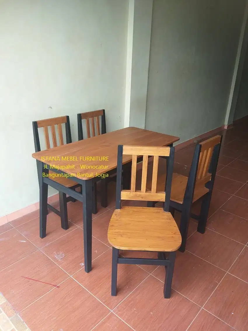 Paket Set Meja Makan 4 Kursi Sandaran Warung Cafe Rumah Makan Kayu #BS