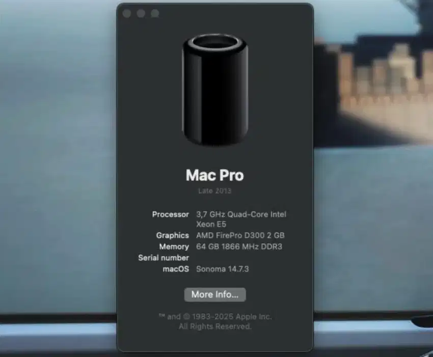 MacPro SONOMA 2013 Lite RAM 64GB Mac Tabung FULL PROGRAM LENGKAP