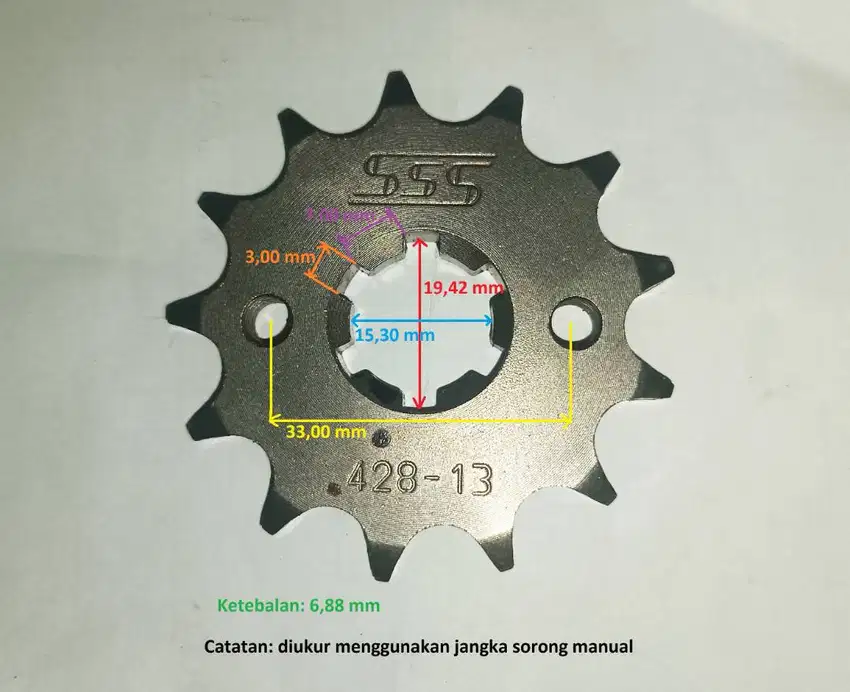 Gear depan motor merk SSS 428 - 13
