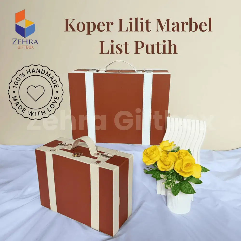Box Hampers/Hadiah Model Koper Lilit List Putih Kulit Sintetis Terbaik