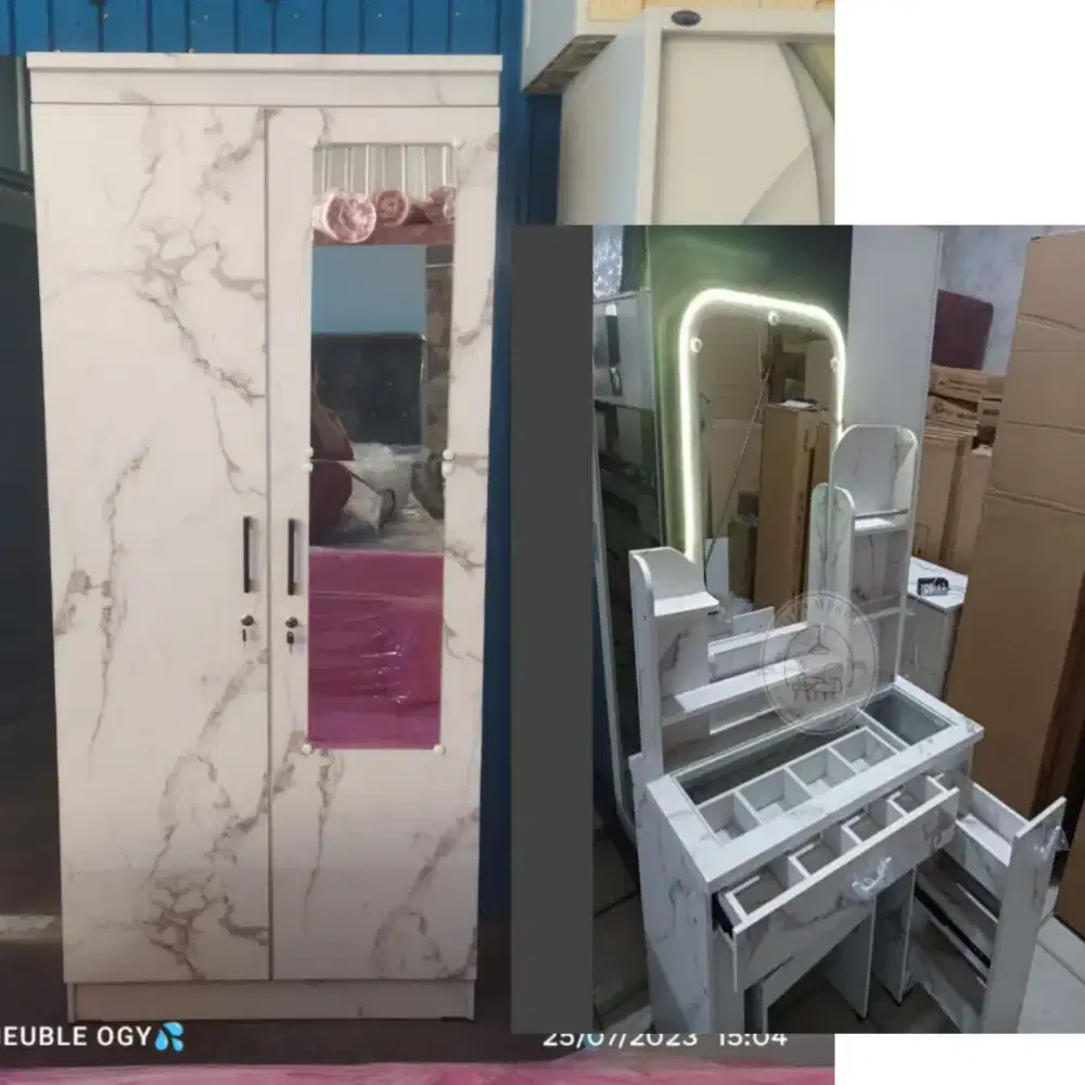 Satu paket marble meja rias lampu dan lemari 2pintu