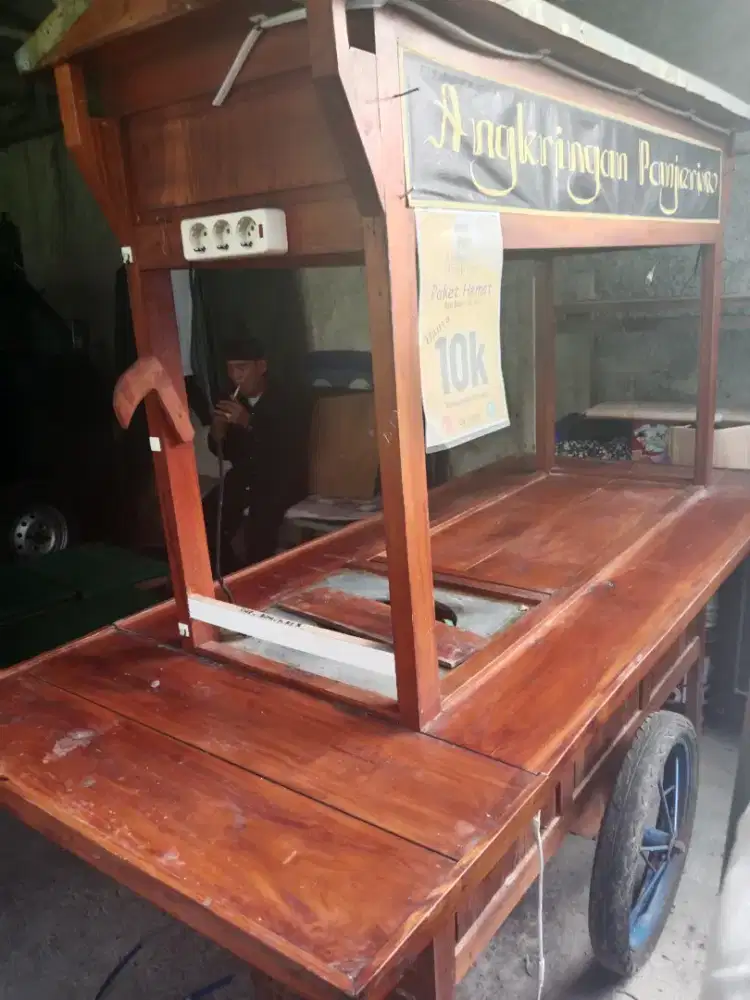 Grobak angkringan jati 1set jualan 3kursi 4meja lesehan bekas