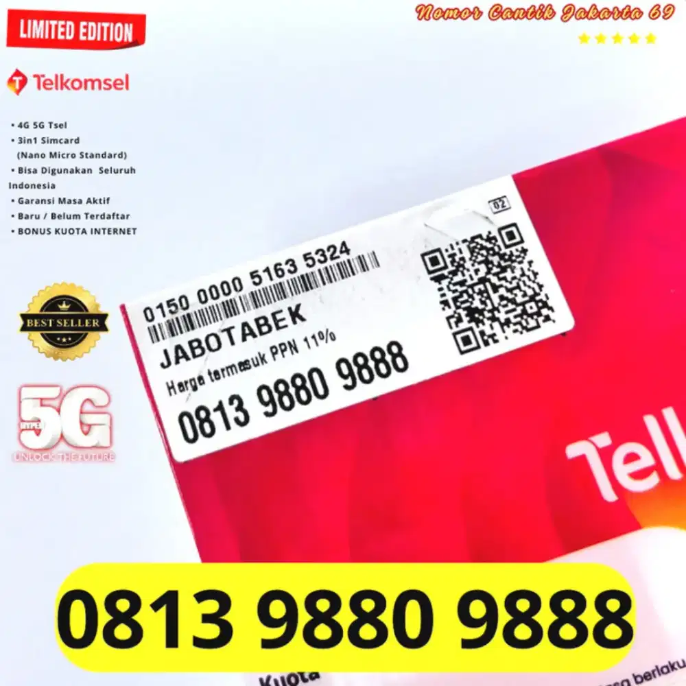 Nomor cantik Super 999 Telkomsel support 5g