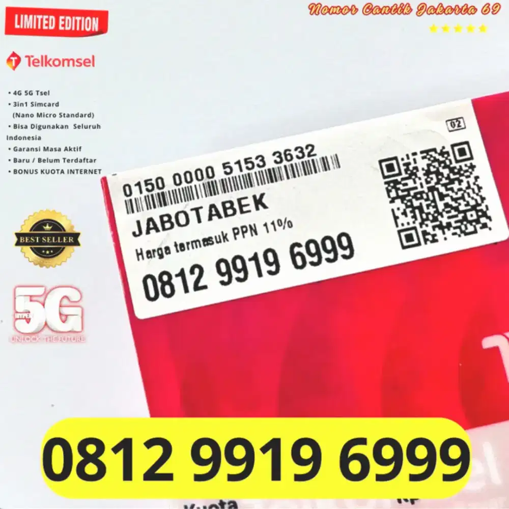 Nomor cantik Super 999 Telkomsel support 5g