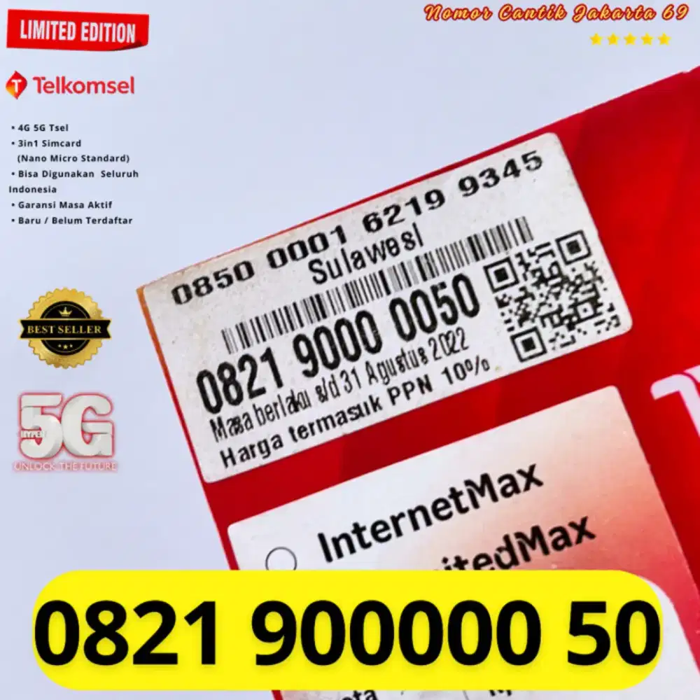 Nomor cantik Super 99999 Telkomsel support 5g