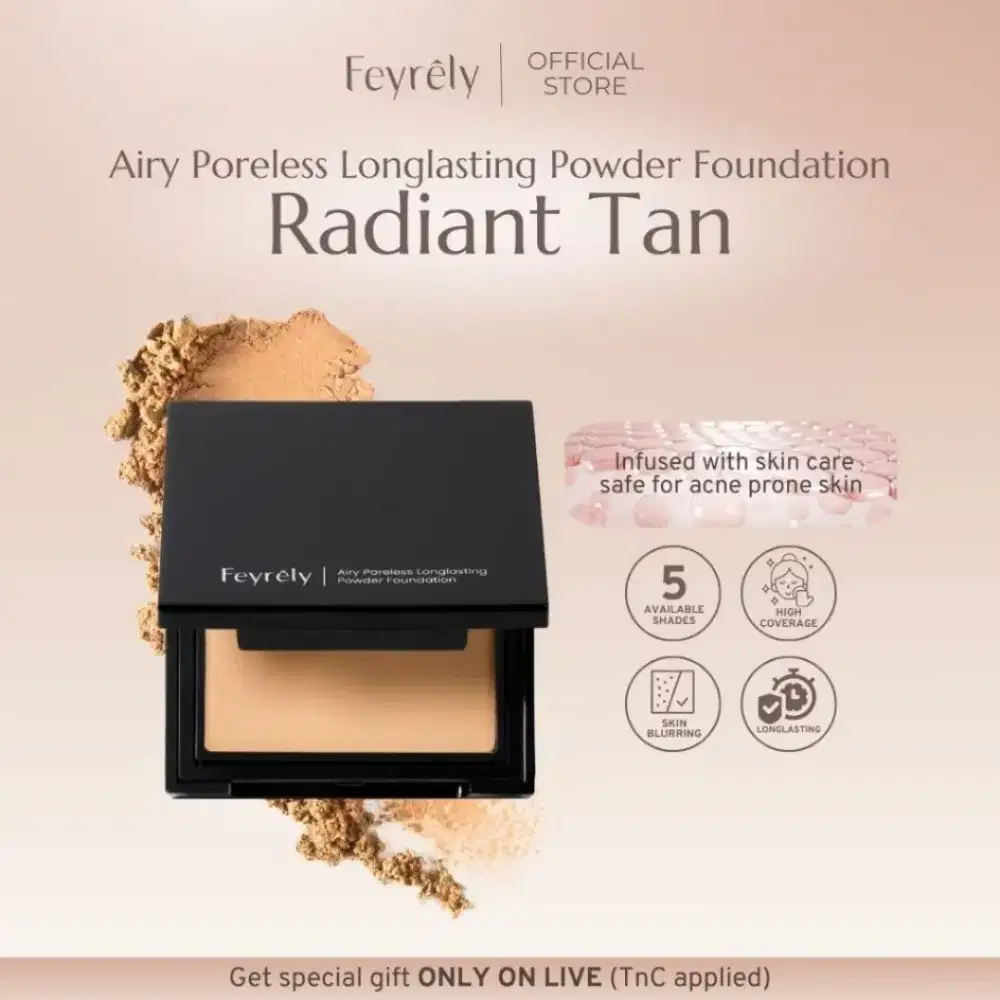 Feyrely Airy Poreless Long Lasting Powder Foundation - Radiant Tan
