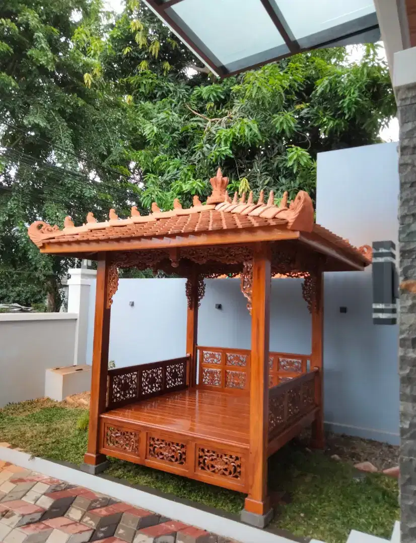 Gazebo ukir, gazebo taman, gazebo jati