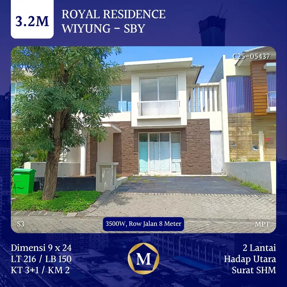 JUAL RUMAH ROYAL RESIDENCE WIYUNG SURABAYA SHM ROW JALAN 8 METER 2T