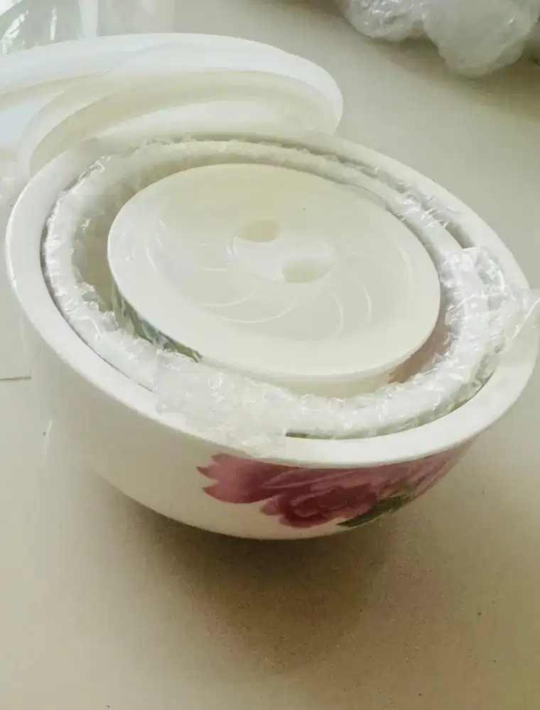 Mangkok putih bunga isi 3 bahan tebal istimewa