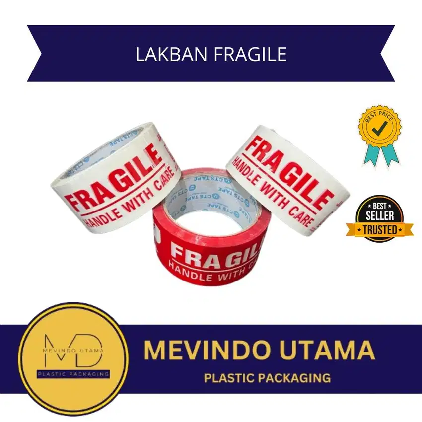 CTS TAPE FRAGILE - 1slop (6pcs) SELOTIP LAKBAN BESAR FRAGILE UKURAN 48