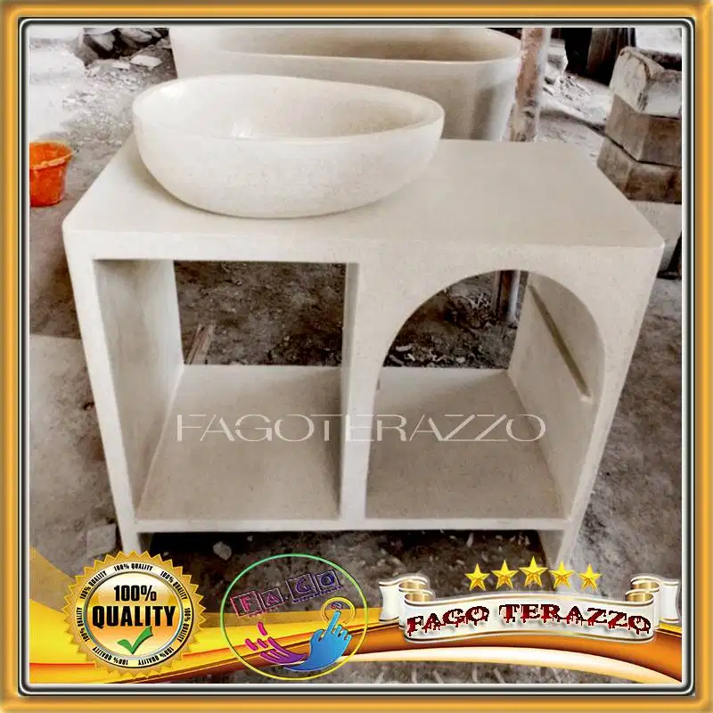 Wastafel Cuci Tangan Teraso Set Wastafel Set Meja Mangkuk Elips Minima