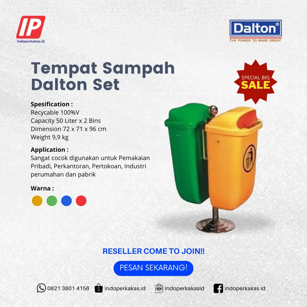 Tempat Sampah Dalton Tong Sampah Plastik HDPE 2 x 50 Liter (Set Tiang)