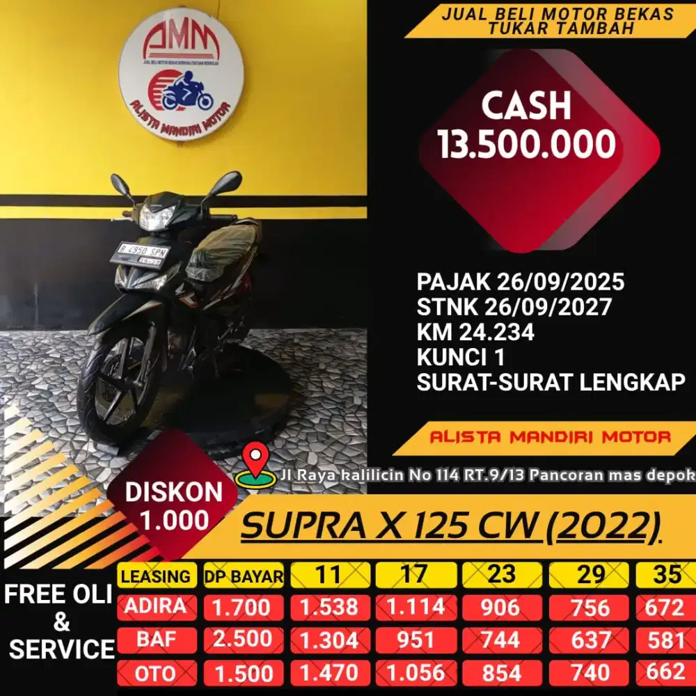 HONDA SUPRA X 125 TH  2022 PAJAK ON BAYAR VIA CC/ PAYLATER