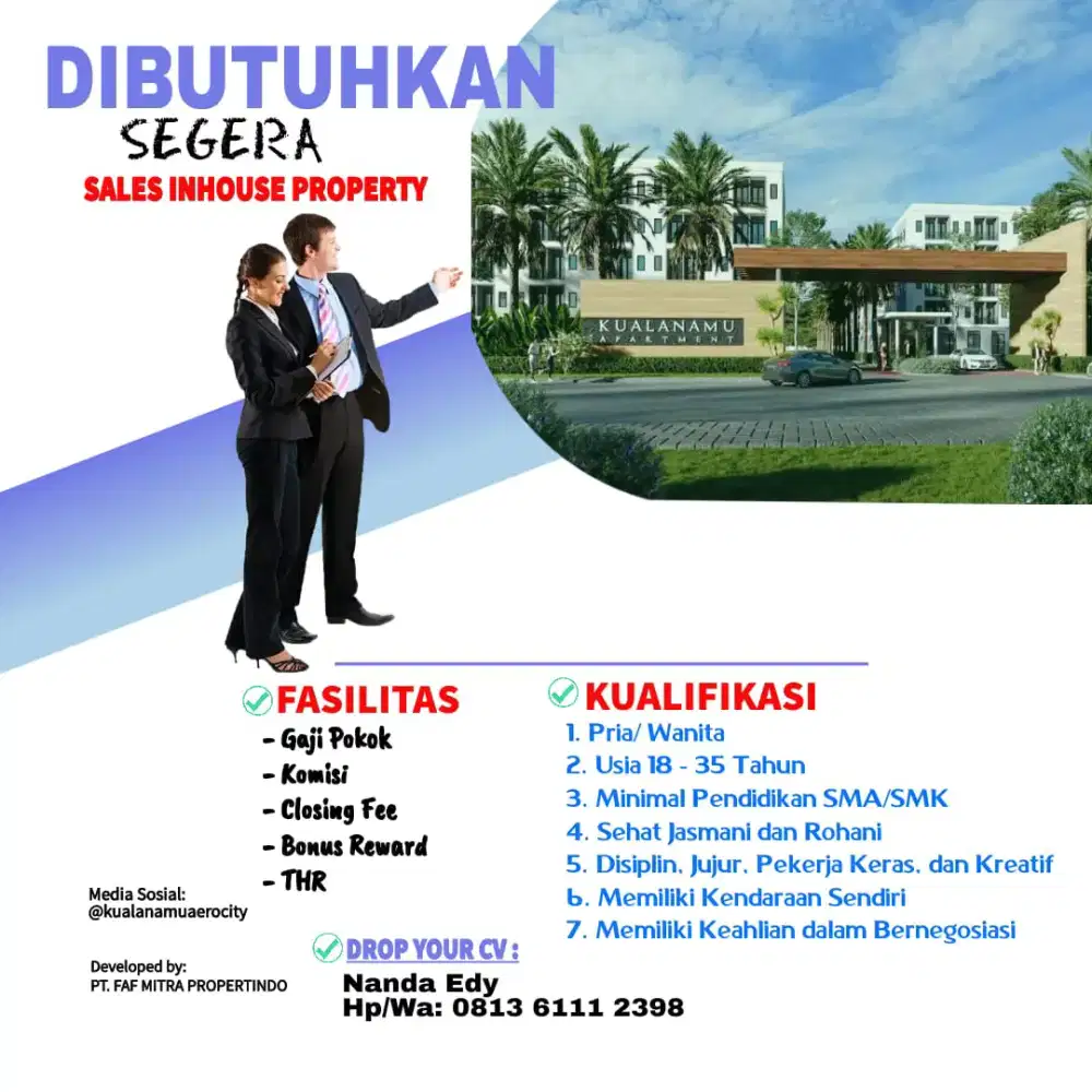 Urgent Dibutuhkan Sales Property