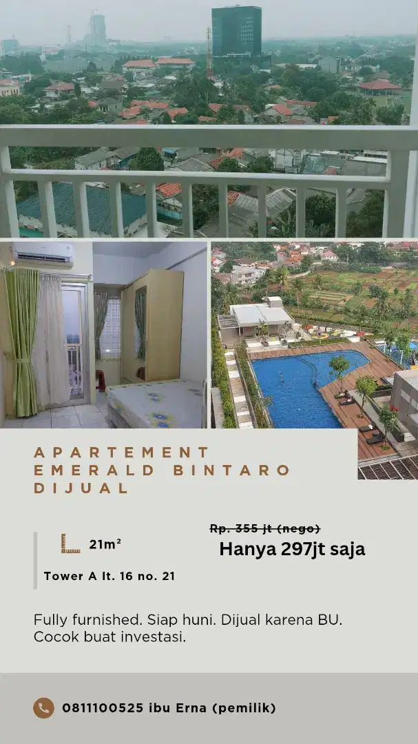 DIJUAL Siap Huni Tanpa Perantara Apartemen Emerald Bintaro