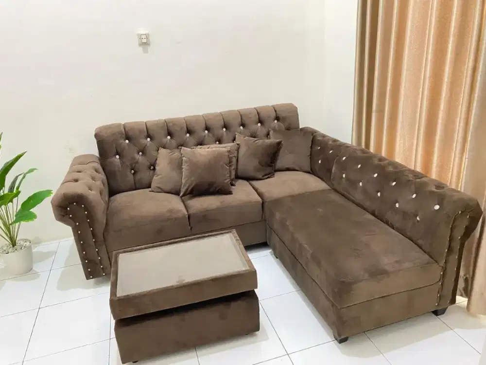 Jual cepat murah sofa L set dan dipan ukuran nomor 2, free kasur