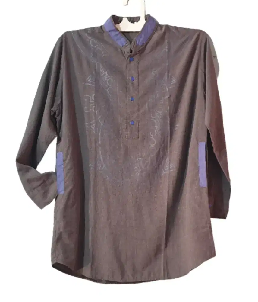 2 Kemeja Muslim Size XL, Warna: Biru & Abu. Motif Siluet, Saku Samping