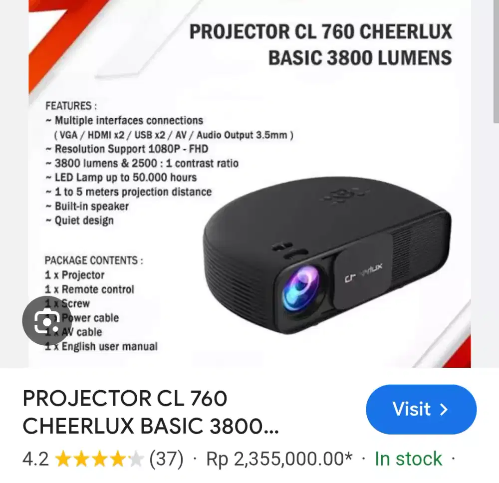 Proyektor Cheerlux CL 760, no infocus Toshiba Acer