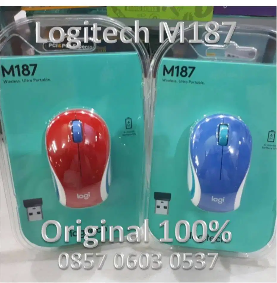 Logitech M187 - Mouse wireless - Baterai didalam - Ori