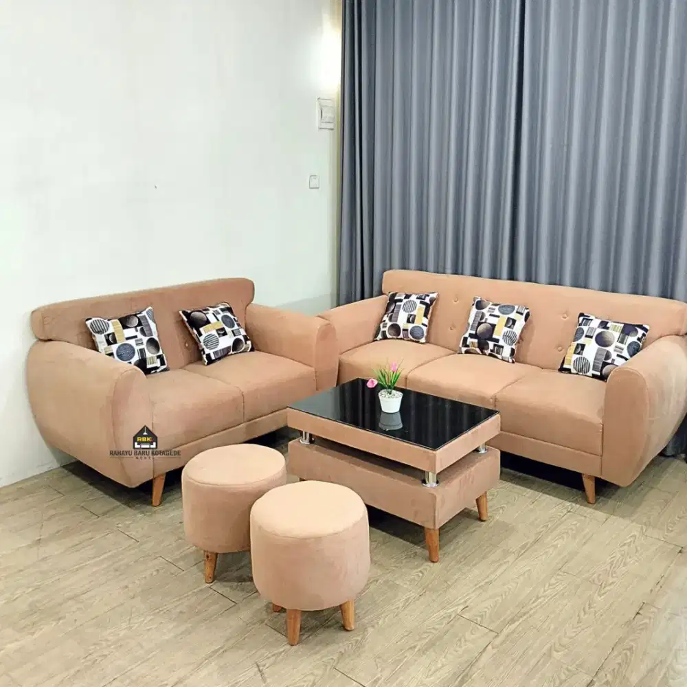 Sofa Eco Midili 3+2+2 Stool Sofa Minimalis Set Meja Jogja