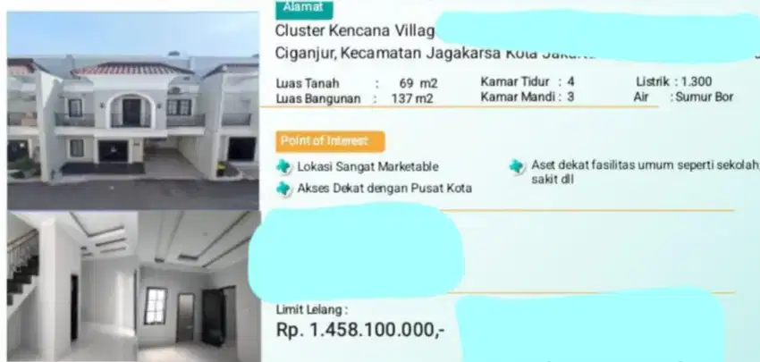 Dijual Rumah Siap Huni Cluster Kencana Village Jagakarsa