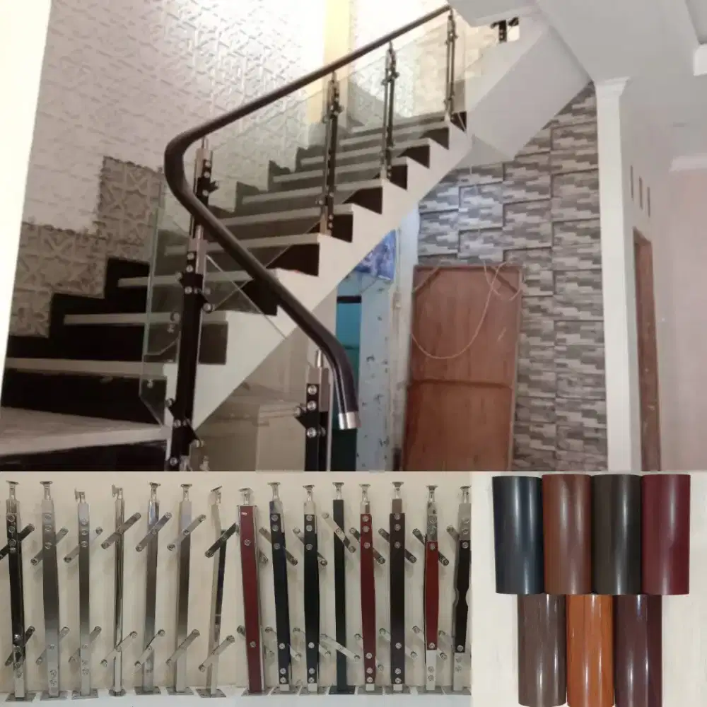 Tiang railing kaca tiang relling stainles handrailing tangga pvc