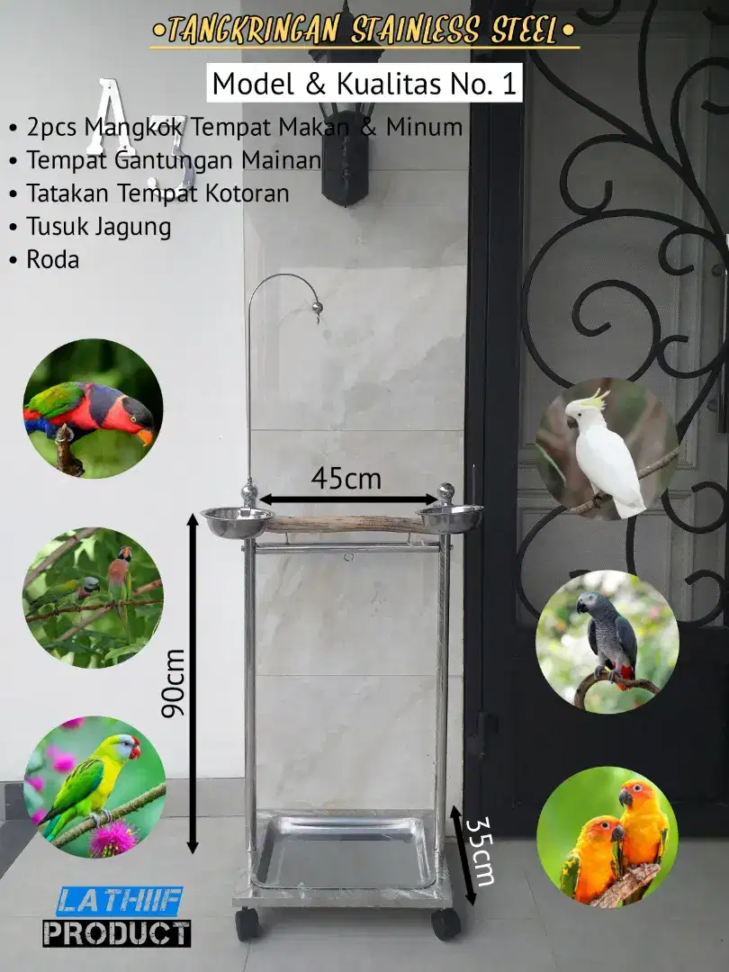 (COD) Tangkringan Stainless Steel Burung Parrot