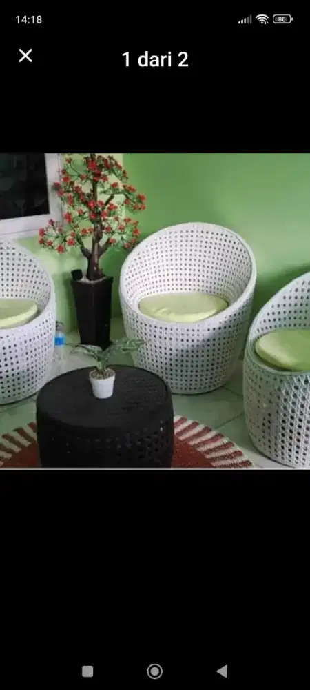 Kursi rotan meja rotan karpet rotan dn pot bunga plastik