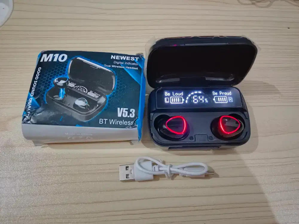 Headset Handsfree earphone bluetooth Led Smart with Powerbank