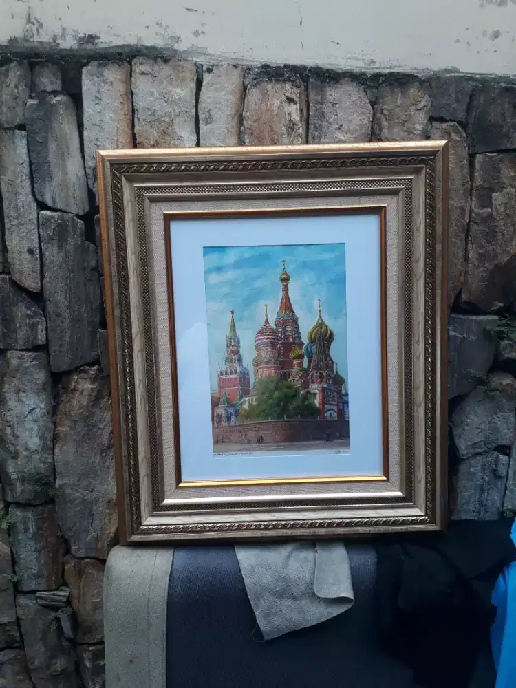 Antik lukisan cat air diatas kertas santo basil moscow rusia eropa