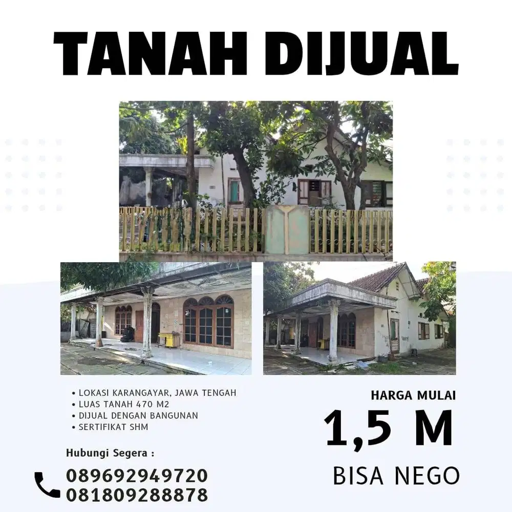 Rumah + Tanah Luas Dijual di Karanganyar  Siap Huni – Lokasi Stra
