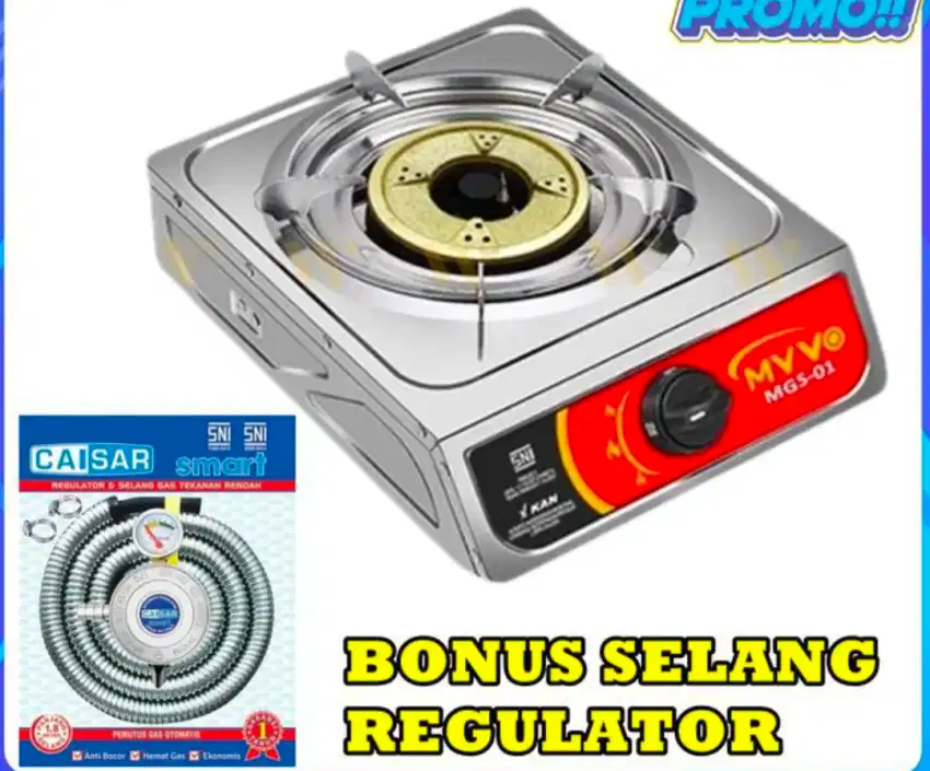 Kompor Myvo 1 tungku Stainless +Selang Regulator