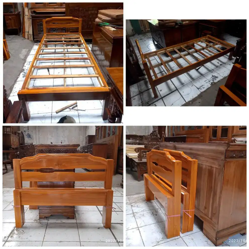 Tempat tidur kayu jati barak