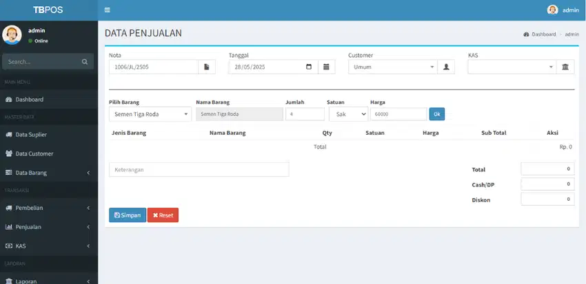Komputer / Program Kasit Toko Bangunan