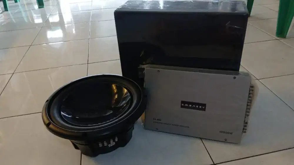 Paket audio mobil embassy,subwoofer double magnet,harga siap pasang
