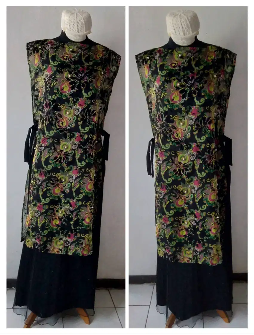 outer gantung panjang bahan tissue motif beludru timbul