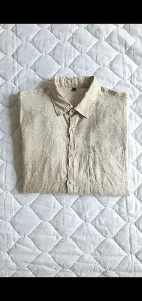 MUJI cream plain shirt black original / baju kemeja krem executive