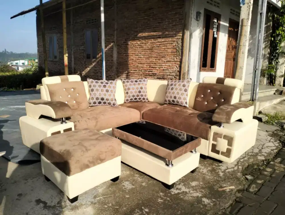 Sofa minimalis+fub cokelat